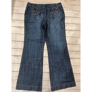 INC International Concepts Flare Blue Jeans Wide Leg Mid Rise Flap Pockets 12